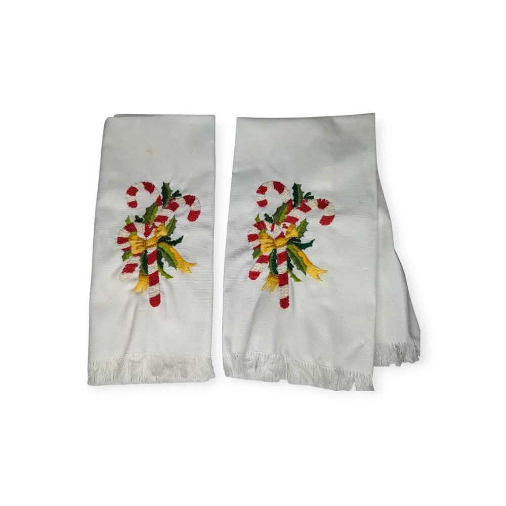 Christmas Holiday Themed Towels Set of 5 Embroidered Candy Cane
